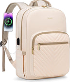 LOVEVOOK Laptop Backpack for Women 15.6 inch,Cute Womens Travel Backpack Purse,Professional Laptop Computer Bag,Waterproof Work Business College Teacher Bags Carry on Backpack with USB Port,Off-white