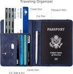 WALNEW Passport Holder for Travel, RFID Passport Cover Wallet for Women Men, PU Leather Passport Book Card Holder Case with Pen, Travelling Essentials for Flying