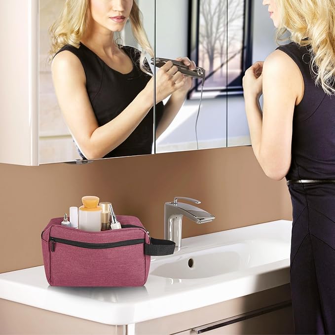 Icramsy Travel Toiletry bag Toiletry bag for women men Hanging Cosmetic bag Travel accessories for Women Men (Purplish red)