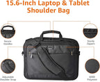 Amazon Basics Laptop Carrying Case with Shoulder Strap, 15.6-inch, Black, Large Capacity Office Work Bag, 10-Pack