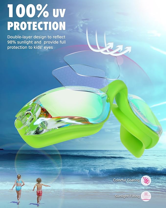 Aegend Swim Goggles for Kids Youth 3-14 Anti-Fog Anti-UV Comfort Fit Goggles for Swimming