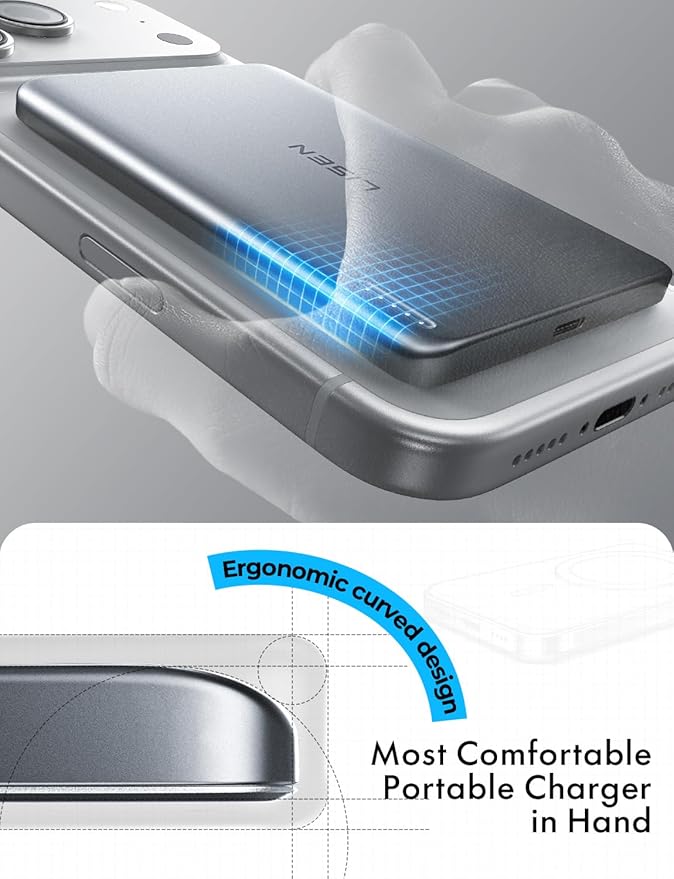 LISEN Qi2 15W Ultra Slim MagSafe Battery Pack,5000mAh Fast Charging MagSafe Power Bank Slim Wireless,Slim Magnetic Portable Charger,Magnetic Power Bank for iPhone Air/17/16/15-12 Series，Pink