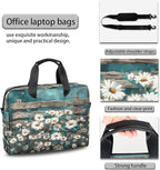 Vintage Daisy Wooden Board Laptop Bag 16 Inch, Slim Business Briefcase for Men Women, Shoulder Bag with Handle & Detachable Strap, Work Office Computer Messenger Bag