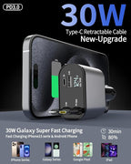 Retractable Car Charger Adapter for iPhone 17,4 in 1 Fast Charging Car Phone Charger,69W USB C Car Truck Accessories,Road Trip Essentials Gift for Men Women for iPhone 17/16/15/14/13/12,Galaxy S25