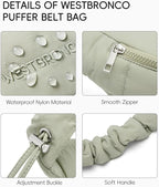 WESTBRONCO Puffer Fanny Packs for Women Small Crossbody Sling Bag, Nylon Quilted Belt Bag for Travel Hiking Running Waist Bag with Adjustable Strap