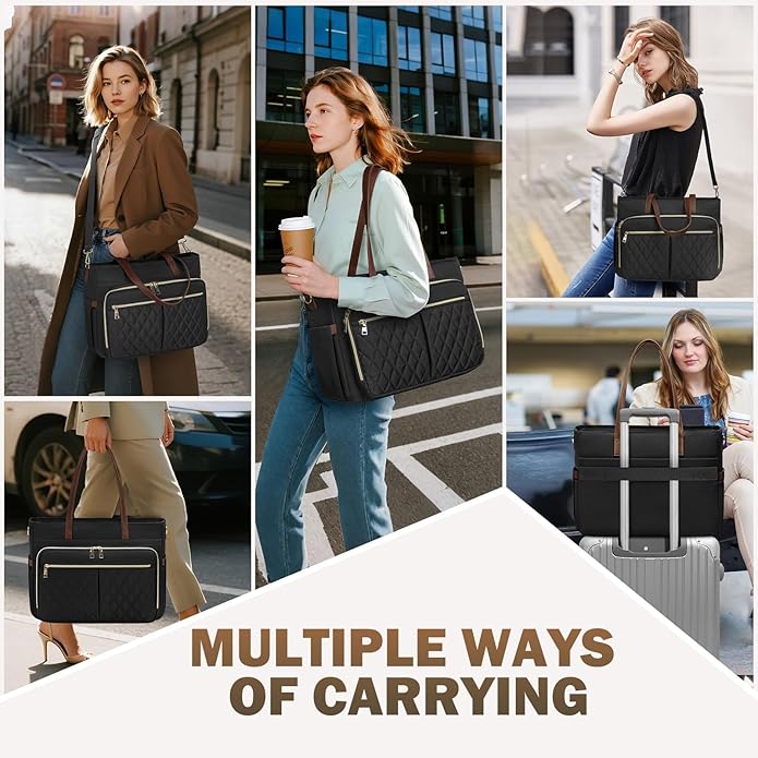 RAINSMORE Teacher Tote Bag 15.6 Inch Laptop Bag for Women Work Bag with Large Cup Holder Nurse Bag Computer Tote Handbag