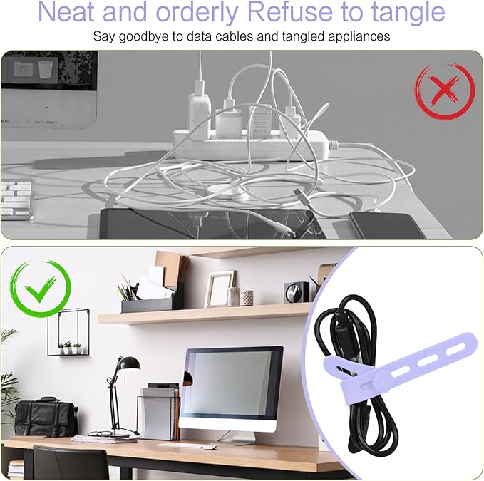 Donruby 30Pcs Silicone Cable Ties - Reusable & Washable with Locking Buckles, Adjustable Fastening Cable Management Straps, Multi-Purpose High Elasticity Cord Organizer (6 Colors)