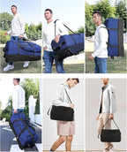 Rolling Duffle Bag with Wheels,110L/140L Expandable Soft-Sided Foldable Duffle Bag with 2 Rubber Wheels,Packable 32” Rolling Carry-On with Multi-Pockets & Compartments (Dark blue)