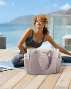 LOVEVOOK Gym Tote Bag for Women, Puffy Yoga Mat Bag with Large Cup Holder & Wet Pocket, Work Nurse Bag for Travel Workout