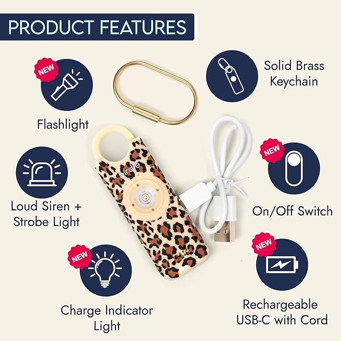 She’s Birdie 3.0 New Version – The Original Personal Safety Alarm for Women by Women–Loud Siren, Flash Light and Rechargeable Battery in a Variety of Colors (Cheetah)