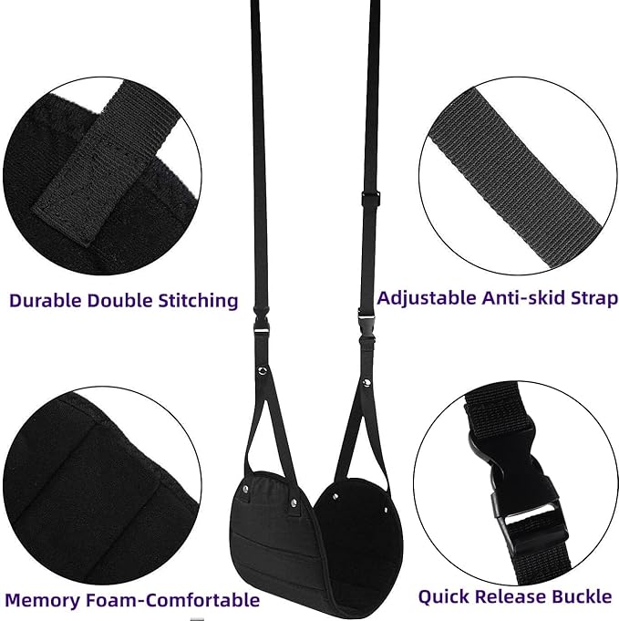 Foot Rest,Airplane Footrest Made with Premium Memory Foam,Portable Travel Essentials Footrest Flight Carry-On Airplane Sling,Adjustable Height Foot Leg Rest Travel Accessories Footrests Hammock,Black