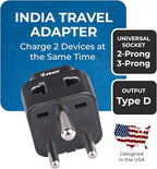 OREI US to India Plug Adapter- Type D Travel Adapter - 2 in 1 Travel Adapter for India, Nepal, Pakistan - CE Certified - RoHS Compliant - 300 Pack, Black