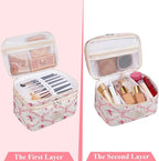 Gosect Makeup bag, Large Cosmetic Bag for Women Girls, Cute Quilted Makeup Bags, Floral Coquette Aesthetic Toiletry Bag, Travel Make Up Organizer Bag (Pink)