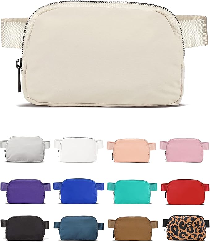 YOSHUYUKI Cross Body Fanny Packs for Women Men Fashion Waist Bag Pouch Nylon Small Travel Crossbody Bags Mini Purse Everywhere Belt Bag Bum Bag with Adjustable Strap for Workout Running Hiking Ivory