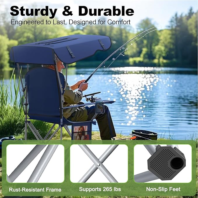 VTOY Portable Camping Chair with Canopy - Folding Chair with Canopy, Durable 600D Oxford Canopy Chair for Camping, Beach, Picnics, Fishing & Sports