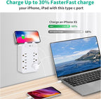 Surge Protector Outlet Extender, 6 AC Outlets & 2 USB-A & 1 USB-C Ports (3A), ETL Listed, Triple-Sided Wide-Spaced, 125V 1875W, Flame Retardant for Home Office Kitchen Travel
