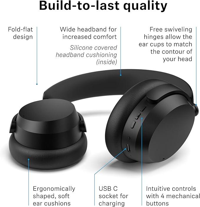 Sennheiser ACCENTUM Wireless Bluetooth Headphones Noise Cancelling - Up to 50HR Playtime, Hybrid Noise Cancelling (ANC), All-Day Comfort, Bluetooth Over Ear Headphones for School, Traveling, Black