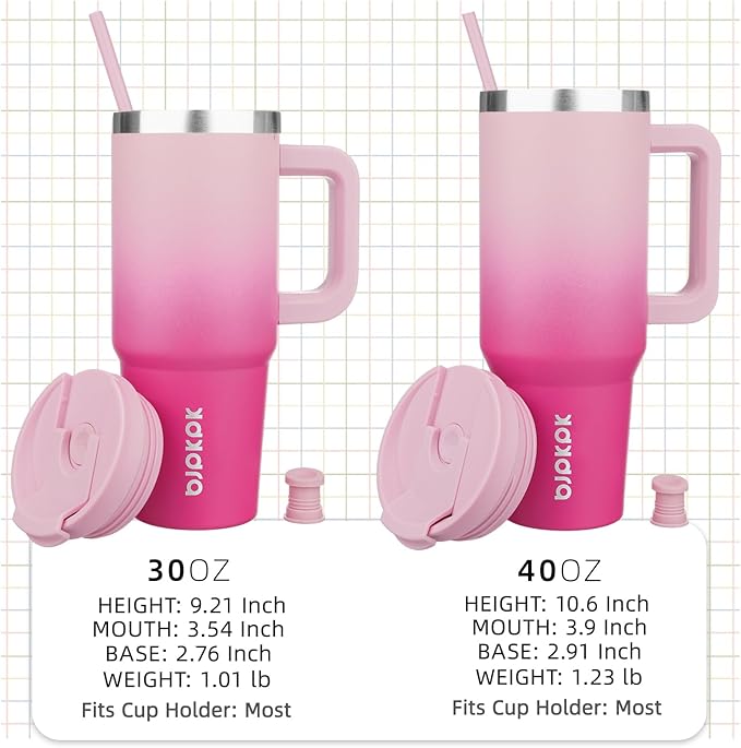 BJPKPK 40oz Stainless Steel Insulated Tumbler With Handle And Lid Straw Travel Coffee Mug Thermal Cup,Cherry Blossom