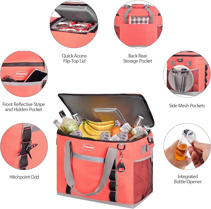 Maelstrom Collapsible Soft Cooler Bag,35/55/75 Cans Beach Cooler with Flip Top Lid, Ice Chest, Leakproof & Portable for Beach, Camping, Road Trips & Grocery Shopping