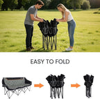 FAIR WIND Oversized 3 Person Camping Chair Padded Triple Loveseat Folding Camping Couch Duo Chair Heavy Duty Quad Fold Arm Chair with Cup Hold - Supports 900 LBS Black