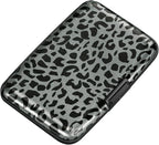ELFISH Mini RFID Aluminum Wallet Credit Cards Holder Business Card Case Metal ID Case for Men Women(Black Leopard Print)
