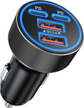 [2026 Updated 4-in-1] USB-C Car Charger, 4-Port 90W Super Fast Charging Cigarette Lighter Adapter, USB-C & USB-A PD/QC Multiport for iPhone 17/16/15, iPad, MacBook,Samsung Galaxy, and Android Devices