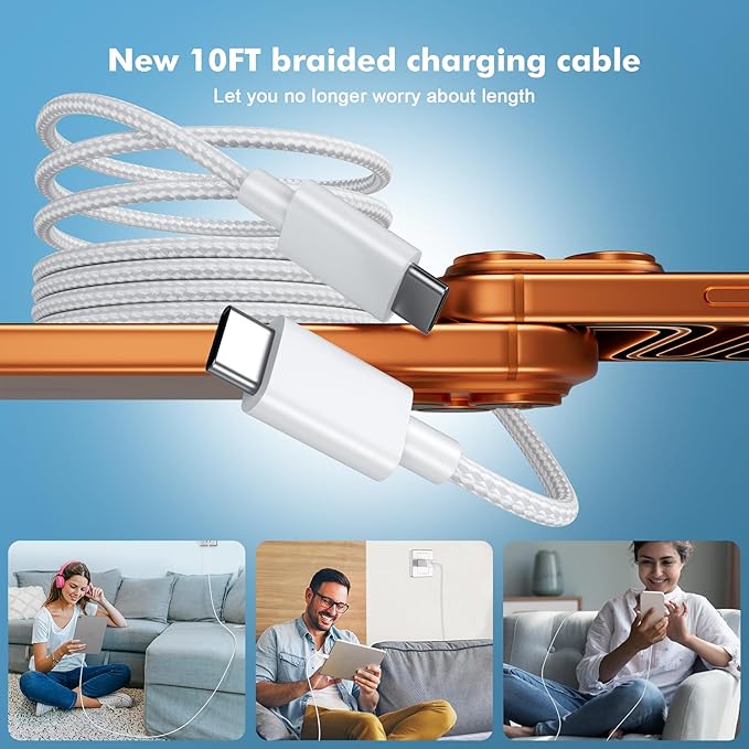 i Phone 17 Charger Fast Charging，45W Fast Charging Replacement for 17/17Pro/17Pro Max/17 Air/ 16 Pro Max/16 Pro/16/16Plus/15 Pro Max/15 Pro/15/15Plus,i Pad and More，10FT Type C Cords