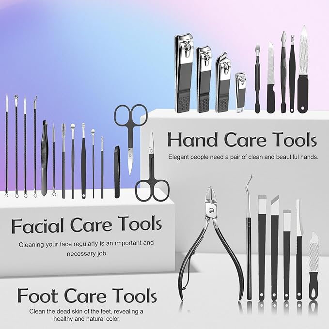 Manicure Pedicure Kit Professional 30pcs Complete Nail Care kit，fingernail and toenail Clippers and Manicure kit for Men with Travel Deluxe Beauty Tools Convenience Set (Black)