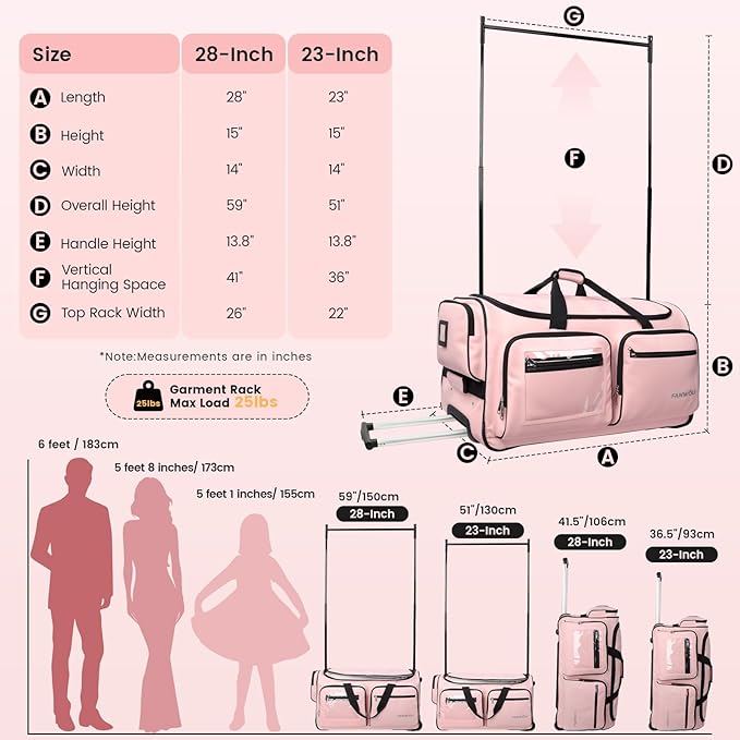 Fanwoli 28" Dance Bag with Garment Rack | Ultra-Light Collection| More Lightweight & Wear-Resistant| Ideal Competition Duffle Bag for Dancers Livestreamer Athletes