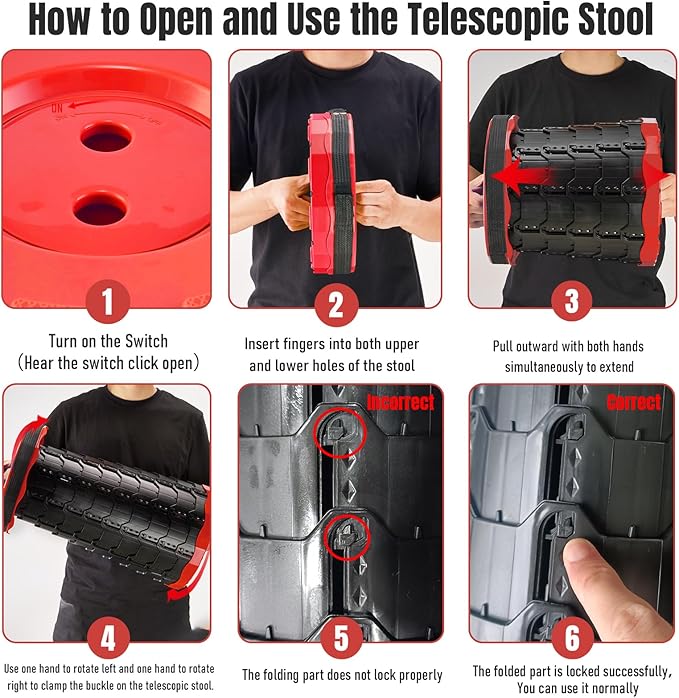 Doseno Upgraded Foldable Stool Thickened, Portable Collapsible Stool Retractable Stool for Fishing, Hiking Tours, BBQ, Parties, Outdoor Activities (Red, 1pack)