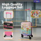 emissary 7pcs Unicorn Girl’s Luggage Set with wheels – Rolling Luggage, Backpack, Eye Mask, Toiletry Bag, Suitcase Tag, Neck Pillow & Water Bottle – Carry Luggage for Kids & Girls with Wheels
