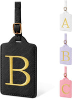 Personalized Initial Luggage Tags for Suitcase TSA Approved, Black Leather Cute Luggage Tag with Privacy Cover Name Card, Embroidered Custom Luggage Tags Travel Backpack Tags Gifts for Women Kids(B)