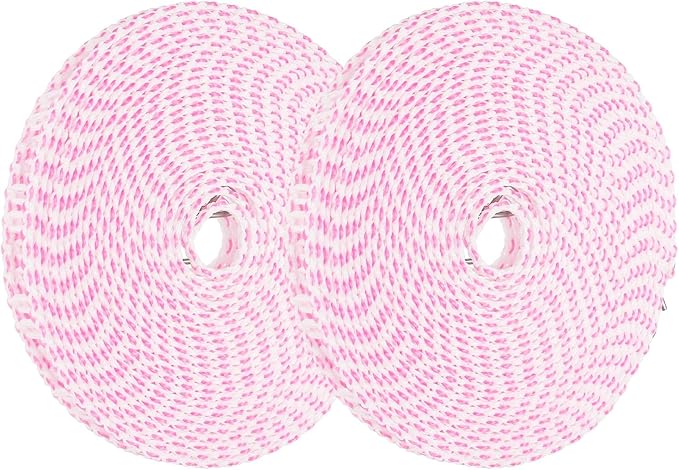 uxcell 2 Pcs Portable Travel Clothesline, 32.8ft Clothes Line Outdoors Travel Hanger Foldable Clothesline Rope with Hooks for Camping Hotel Backyard Home Cruise Ship, Pink