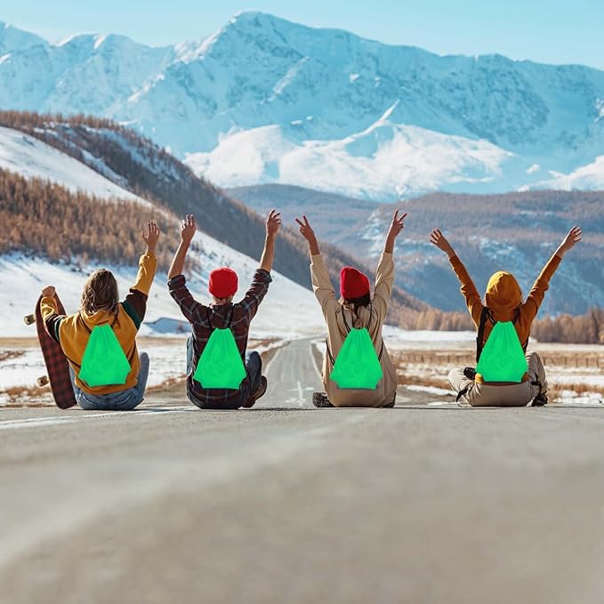 PLULON 6 Pcs Drawstring Bags Bulk Green Drawstring Backpack String Backpack Cinch Sack Sport Gym Bags for Yoga Traveling Outdoor Sports