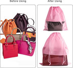 8PCS Dust Bags for Handbags Jumbo Travel Shoe Bags Purses Organizers Storage Bags with Rope Clear Window Dustproof Drawstring Bag Storage Pouch for Men and Women - Pink, 19.7 x 15.7 in