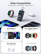 JOYROOM Portable Charger, Power Bank with Built-in Cables & LED Display, 5000mAh 20W PD Fast Charging & Fast Recharge, Travel Keychain Battery Pack for iPhone 17/16/15/14/13/12 & Apple Watch, Black