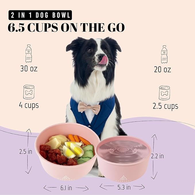 AVERYDAY 50 Oz Travel Dog Bowls with Lids, 2-in-1 Portable Pet Bowls for Food and Water, Leakproof Travel Dog Food & Water Bowl for Outdoor, Camping, Travel Dog Feeding Bowl, Daycare Pet Bowls