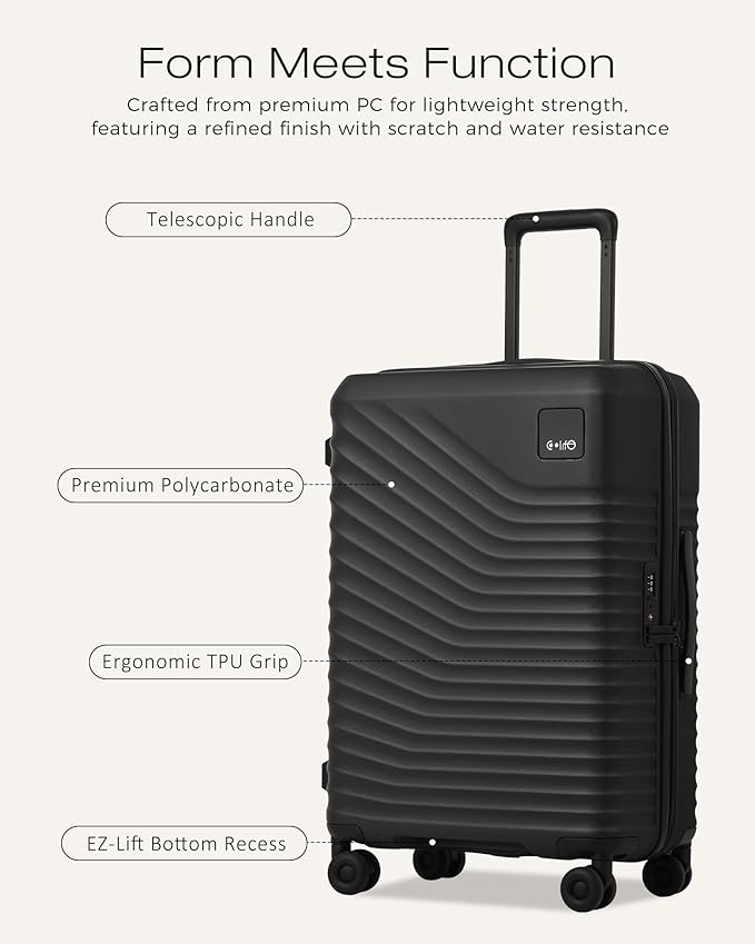 Coolife Carry On Luggage Expandable Hardside Upgrade PC Durable Lightweight Travel Suitcases with Dual Spinner Wheels & TSA Lock (Black, Carry-On 20-Inch)