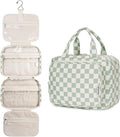 Narwey Hanging Toiletry Bag for Women Travel Checkered Makeup Bag Organizer Toiletries Bag for Travel Size Essentials, Accessories, Brushes, Cosmetics (Green Checkerboard (Medium))