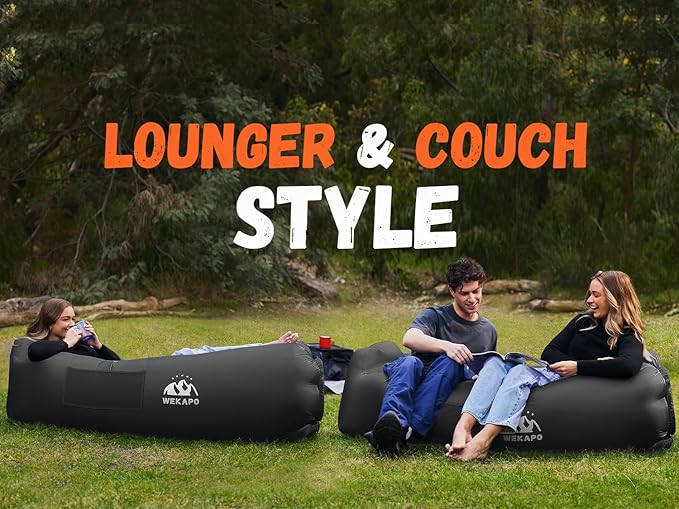 WEKAPO Inflatable Couch Air Lounger Chair - Camping & Beach Accessories, Portable Blow up Sofa for Hiking, Lawn, Indoor/Outdoor Movies & Music Festivals. Lightweight and Easy to Set Up Air Hammock