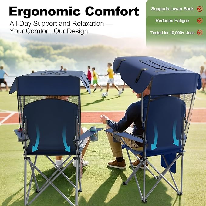 VTOY Portable Camping Chair with Canopy - Folding Chair with Canopy, Durable 600D Oxford Canopy Chair for Camping, Beach, Picnics, Fishing & Sports