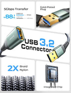AINOPE USB Extension Cable,USB Extender,USB 3.0 Extension Cable, Male to Female Cord High Data Transfer Compatible with Webcam,Keyboard,Flash Drive,Hard Drive,Printer,6.6FT,Grey