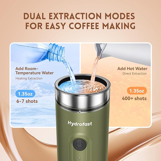 Portable Electric Espresso Machine, Self-Heating Travel Coffee Maker with 7800mAh Battery, USB-C Rechargeable, Compatible with Ground Coffee & Capsules, Maker for Camping, Office, Car