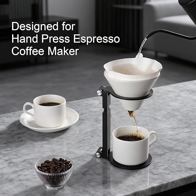 Pour Over Coffee Maker Stand,Adjustable & Foldable Portable Electric Espresso Machine Stand,Holder for Coffee Grinder,Universal Dripper,V60 Dripper,Travel Coffee Maker, Press Black