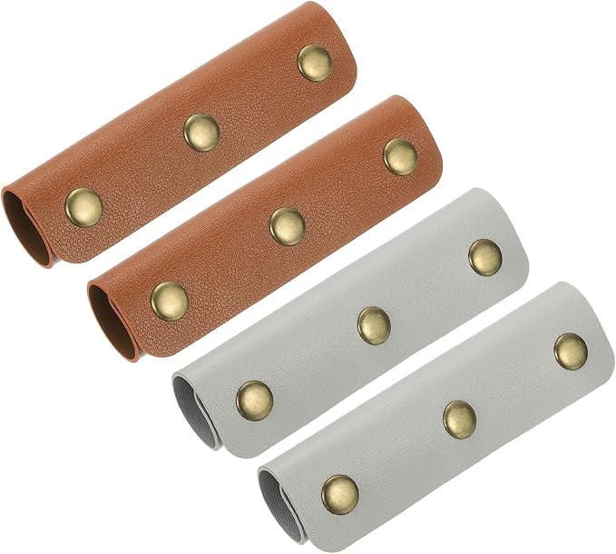 uxcell 4Pcs Handbag Handle Cover, PU Leather Luggage Handle Wraps, Luggage Grip Protector for Purse Tote Bag Suitcase, Light Brown/Light Gray