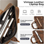 Augus Vintage Leather Briefcase for Men 15.6 Inch Laptop Computer Bag Retro Messenger Crossbody Shoulder Bag | Vintage Leather