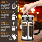 YMMIND French Press Coffee Maker (21oz 600ML 3-4Cup) Coffee Press, with 4 Filters System, Heat Resistant Thickness Borosilicate Glass, Cold Brew Coffee Tea Pot Gifts (Silvery)