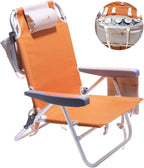SUNNYFEEL Low Beach Chair, 5-Position Lay Flat Reclining, Backpack Portable Folding Chair with Cooler Bag & Cup Holder, Heavy Duty 350 LBS, Compact for Beach, Camping, Travel