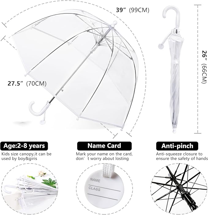 Kids Clear Umbrella for Rain Dome Bubble Umbrellas Windproof for Kids Boys and Girls