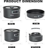 Alocs Camping Cookware Set - Lightweight Camping Pots and Pans - Portable Outdoor Cookware with Kettle - Camping Cookware Mess Kit for 2